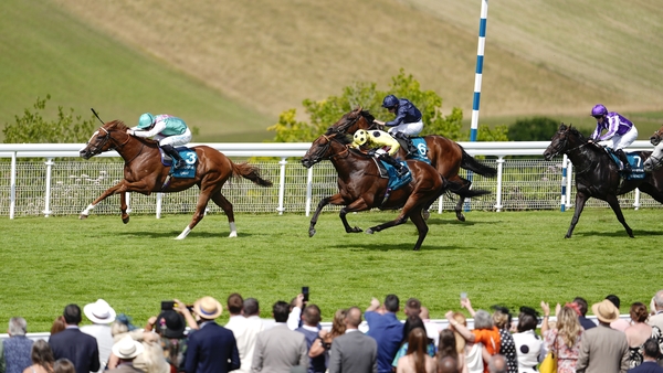 CHICHESTER, ENGLAND - JULY 30: Richard Kingscote riding Qirat (L) win The Visit Qatar Sussex Stakes at Goodwood Racecourse on July 30, 2025 in Chichester, England. (Photo by Alan Crowhurst/Getty Images)