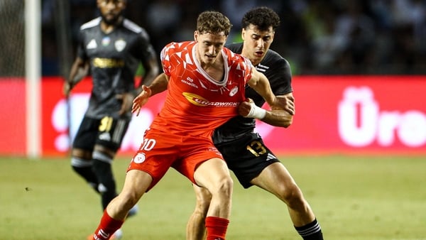 John Martin of Shelbourne in action against Bahlul Mustafazade of Qarabag FK during the UEFA Champions League Second Qualifying Round second leg match between Qarabag FK and Shelbourne at Tofiq Bahramov Republican Stadium in Baku, Azerbaijan.
