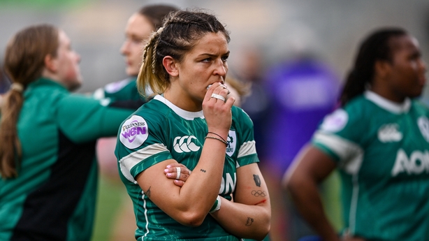 22 March 2025; Erin King of Ireland after her side's defeat in the Women's Six Nations Rugby Championship match between Ireland and France at Kingspan Stadium in Belfast. Photo by Ramsey Cardy/Sportsfile