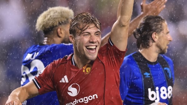 Rasmus Højlund #9 of Manchester United celebrates a goal during the second half of the Premier League Summer Series match between Manchester United and AFC Bournemouth at Soldier Field on July 30, 2025 in Chicago, Illinois.