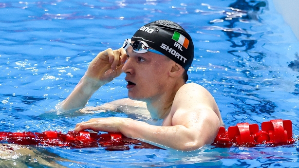 28 July 2025; John Shorttof Ireland after competing in the heats of the Men's 100m Backstroke during the World Aquatics Championships 2025 in Singapore. Photo by Ian MacNicol/Sportsfile