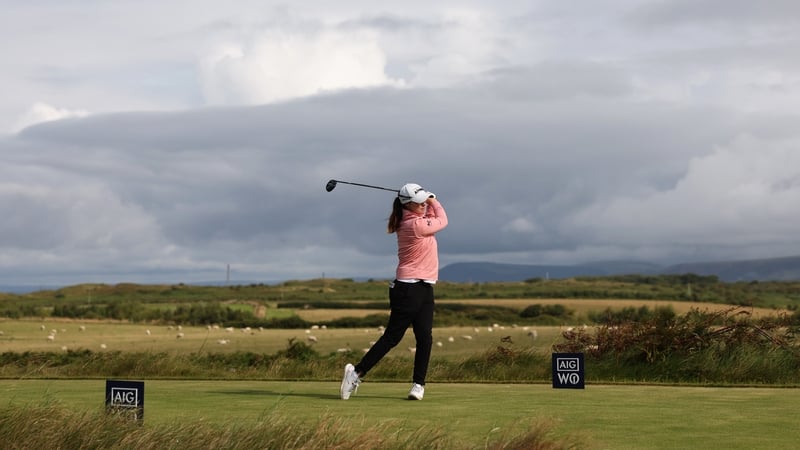 Leona Maguire tees off on the seventh at Royal Porthcawl