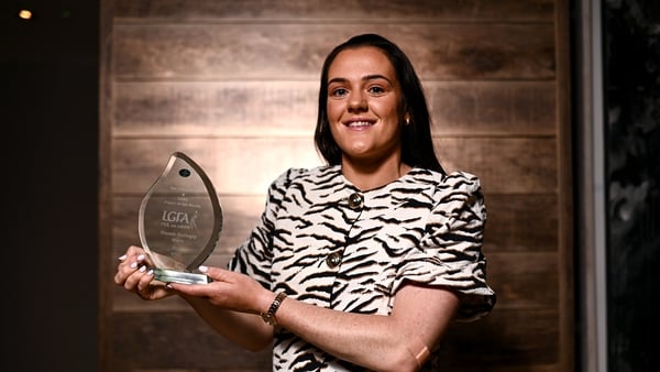 Meath star Niamh Gallogly is pictured with The Croke Park Hotel/LGFA Player of the Month award for July 2025