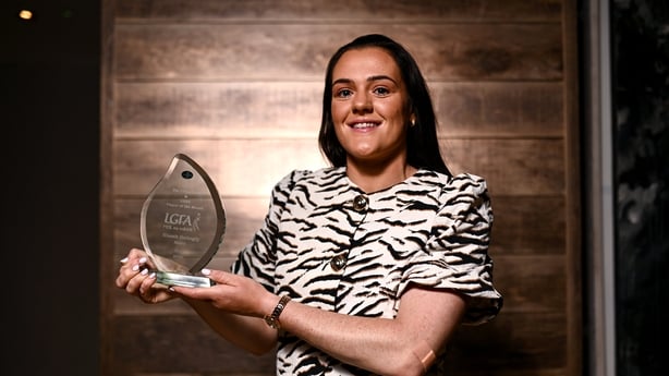 Meath star Niamh Gallogly is pictured with The Croke Park Hotel/LGFA Player of the Month award for July 2025