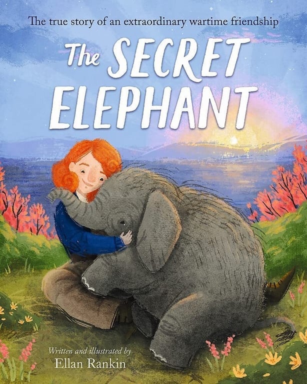 the cover of a book called The Secret Elephant. It shows red haired girl hugging an elephant