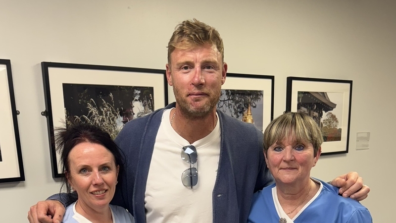 Freddie Flintoff with St George's staff Linda Holden (left), Lead Dental Nurse and Sonia Steer, Principal Orthodontic Nurse.