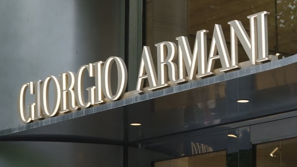 The Giorgio Armani logo on the side of a building