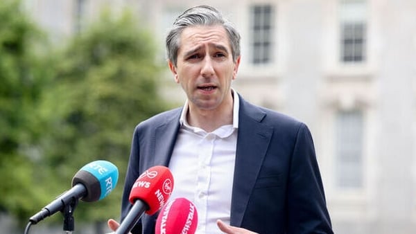 Simon Harris speaking after a meeting of the Trade Forum in Dublin