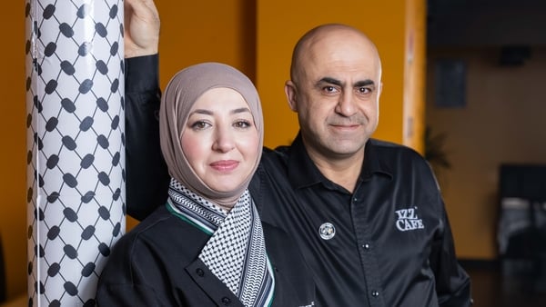 Eman Aburabi and Izzedeen (Izz) Alkarajeh, co-owners of Izz Café in Cork City and authors of Blasta Books #15: Jibrin.Photo: Joleen Cronin