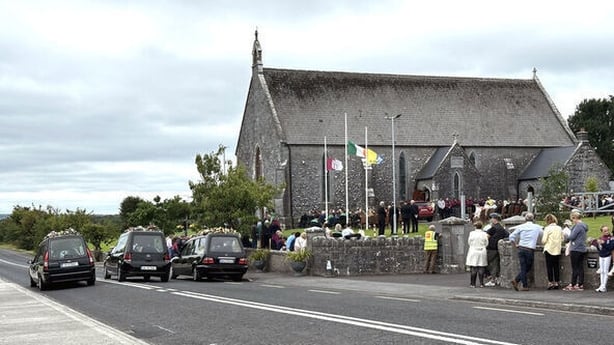 Photo shows the three hearses outside the Church of the Immaculate Conception, Barefield before leaving the service to go to the cemetery after the funeral mass for Vanessa Whyte and her children James and Sara Whyte Rutledge.