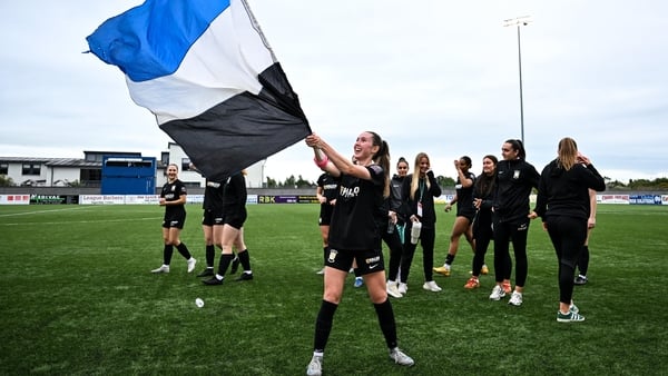 Hannah Waesch of Athlone Town celebrates after the UEFA Women's Champions League First Qualifying Round final match between Agram and Athlone Town at Athlone Town Stadium