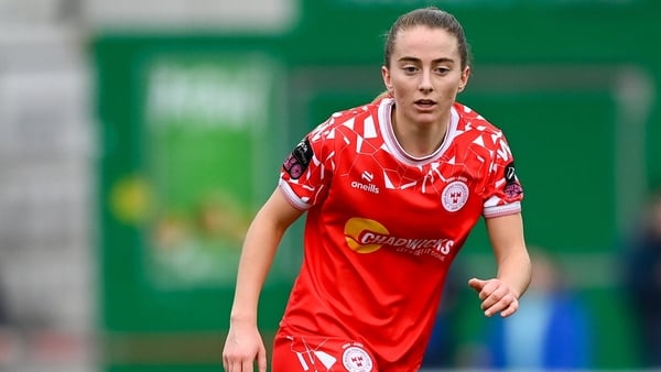 Aoibheann Clancy of Shelbourne during the 2025 Women's President's Cup match between Shelbourne and Athlone Town at Tolka Park in Dublin. Photo by Stephen McCarthy/Sportsfile