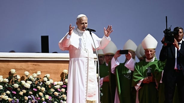Pope Leo XIV leads a mass in the Tor Vergata district of Rome, as part of Jubilee of Youth, on August 3, 2025. Pope Leo XIV presided over a final mass in Rome for over one million young people, the culmination of a youth pilgrimage that has drawn Catholics from across the world. (Photo by Filippo MO