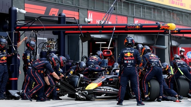 Max Verstappen of the Netherlands driving the (1) Oracle Red Bull Racing RB21 makes a pitstop during the F1 Grand Prix of Hungary at Hungaroring on August 03, 2025 in Budapest