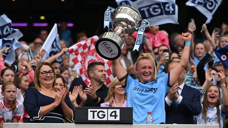 Dublin captain Carla Rowe lifts the Brendan Martin Cup