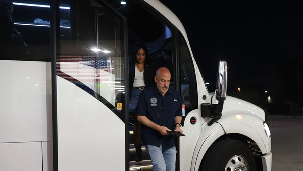 Two Democrats from Texas disembark a bus arriving in Illonis US