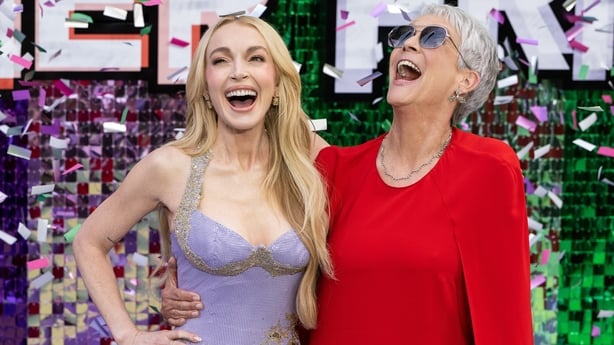 Lindsay Lohan and Jamie Lee Curtis share a laugh at the Freakier Friday UK Premiere at Odeon Luxe Leicester Square, London, on 31 July, 2025