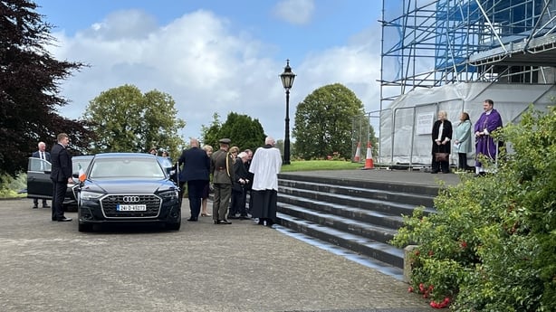 michael d higgins arrives at st macartan's cathedral in monaghan for funeral of sean rocks