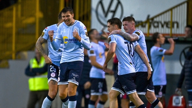 2 August 2025; Sean Boyd of Shelbourne celebrates after scoring his side's second goal during the SSE Airtricity Men's Premier Division match between Sligo Rovers and Shelbourne at The Showgrounds in Sligo. Photo by Tyler Miller/Sportsfile