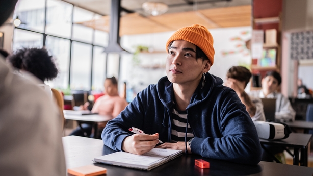 Young man during class in the university