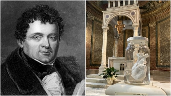 Daniel O'Connell's heart went missing in 1927, right, artist Claire Halpin's Lost Heart of Daniel O’Connell artwork which is on display in the Church of St Agata dei Goti in Rome (Credit: Claire Halpin)