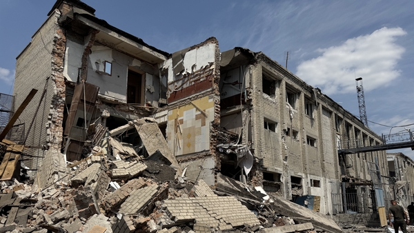 A destroyed building in Bilenke, Zaporizhzhia, Ukraine