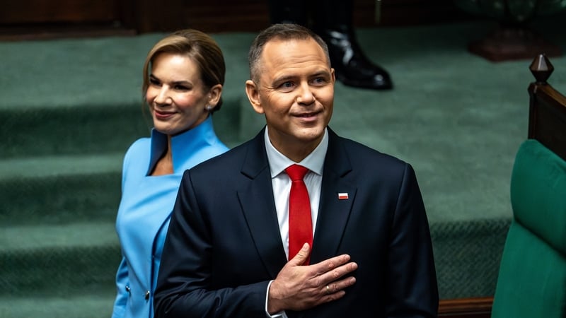 Karol Nawrocki, Poland's new president, during his inauguration ceremony today at the Polish parliament in Warsaw