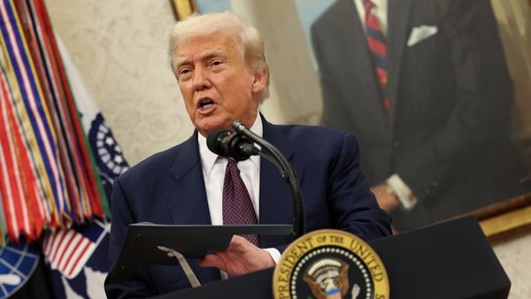 US President Donald Trump pictured speaking in the Oval Office of the White House