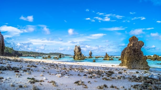 Limestone pillars dot the coastline on the island state of Nauru, in the South Pacific.