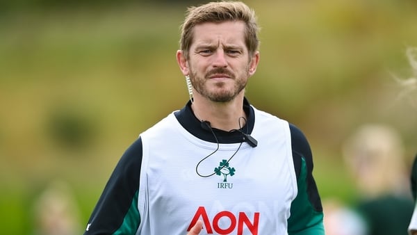 6 August 2025; Kicking coach Gareth Steenson during an Ireland Women Rugby squad training session at the IRFU High Performance Centre in Dublin. Photo by David Fitzgerald/Sportsfile
