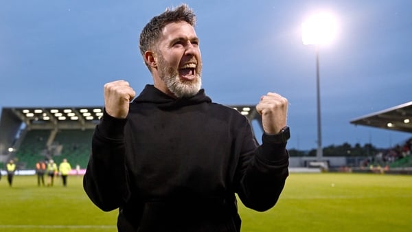 Shamrock Rovers manager Stephen Bradley celebrates after the SSE Airtricity Men's Premier Division match between Shamrock Rovers and Derry City at Tallaght Stadium