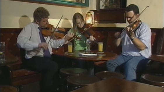 Martin McGinley and two other Donegal fiddle players in a Letterkenny pub, 2005.