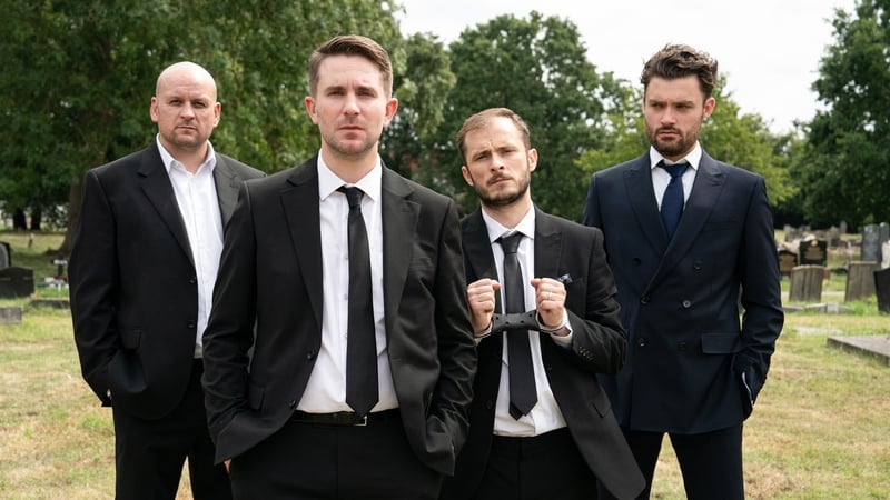 (L-R) Ricky Champ as Stuart Highway, Tony Clay as Callum Highway, Max Bowden as Ben Mitchell, and Charlie Suff as Johnny Carter