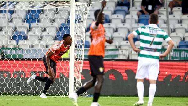 7 August 2025; Sunday Adetunji of Ballkani celebrates after scoring his side's first goal during the UEFA Conference League Third Qualifying Round first leg match between Ballkani and Shamrock Rovers at Fadil Vokrri Stadium in Pristina, Kosovo. Photo by N