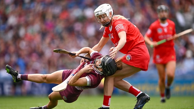 Galway's Carrie Dolan and Pamela Mackey of Cork tussle in last year's final