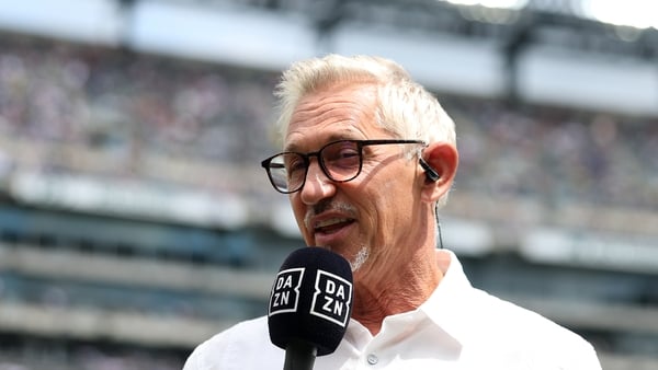 EAST RUTHERFORD, NEW JERSEY - JULY 13: Gary Lineker, talks as a guest on DAZN prior to the FIFA Club World Cup 2025 Final match between Chelsea FC and Paris Saint-Germain at MetLife Stadium on July 13, 2025 in East Rutherford, New Jersey. (Photo by Michae