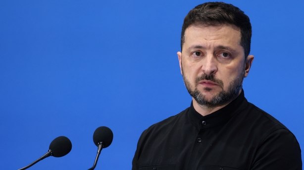 Picture of Ukraine's president Volodymyr Zelenskiy during a news conference 