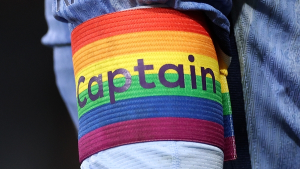 BOURNEMOUTH, ENGLAND - DECEMBER 05: A detailed view of the Rainbow Laces captains armband on James Maddison of Tottenham Hotspur during the Premier League match between AFC Bournemouth and Tottenham Hotspur FC at Vitality Stadium on December 05, 2024 in B