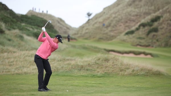 BALMEDIE, SCOTLAND - AUGUST 08: Grant Forrest of Scotland plays his second shot on the 10th hole during the second round of the Nexo Championship 2025 at Trump International Golf Links on August 08, 2025 in Balmedie, Scotland. (Photo by Ross Parker/Getty