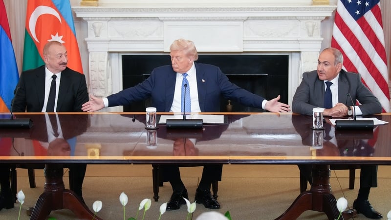 US President Donald Trump reaches out to join hands with Azerbaijani President Ilham Aliyev and Armenian Prime Minister Nikol Pashinyan