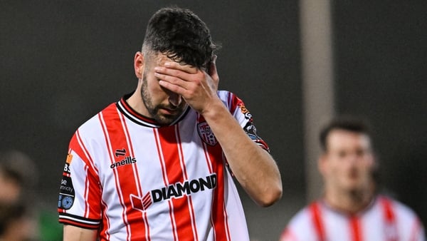 8 August 2025; Michael Duffy of Derry City after his side's draw in the SSE Airtricity Men's Premier Division match between Derry City and Cork City at The Ryan McBride Brandywell Stadium in Derry. Photo by Ramsey Cardy/Sportsfile