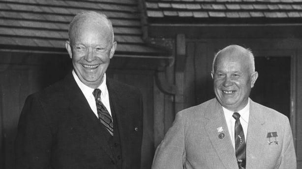 US President Dwight Eisenhower and Soviet leader Nikita Khrushchev at Camp David, Maryland on September 25, 1959