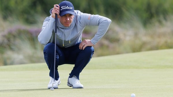 BALMEDIE, SCOTLAND - AUGUST 9: Grant Forrest of Scotland lines up a putt at the 18th hole on day three of the Nexo Championship 2025 at Trump International Golf Links on August 9, 2025 in Balmedie, Scotland. (Photo by Ross Parker/Getty Images)
