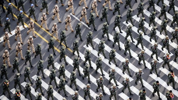 Soldiers march during a military parade in south korea