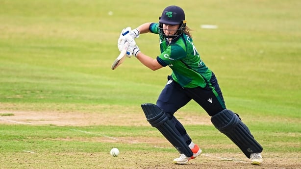 Dublin , Ireland - 10 August 2025; Ireland batter Leah Paul during match three of the Women's T20 International Series between Ireland and Pakistan at Castle Avenue Cricket Ground in Dublin. (Photo By Seb Daly/Sportsfile via Getty Images)