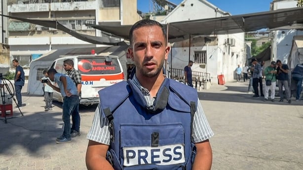 Anas al-Sharif speaking during an AFP interview in Gaza City on August 1, 2024