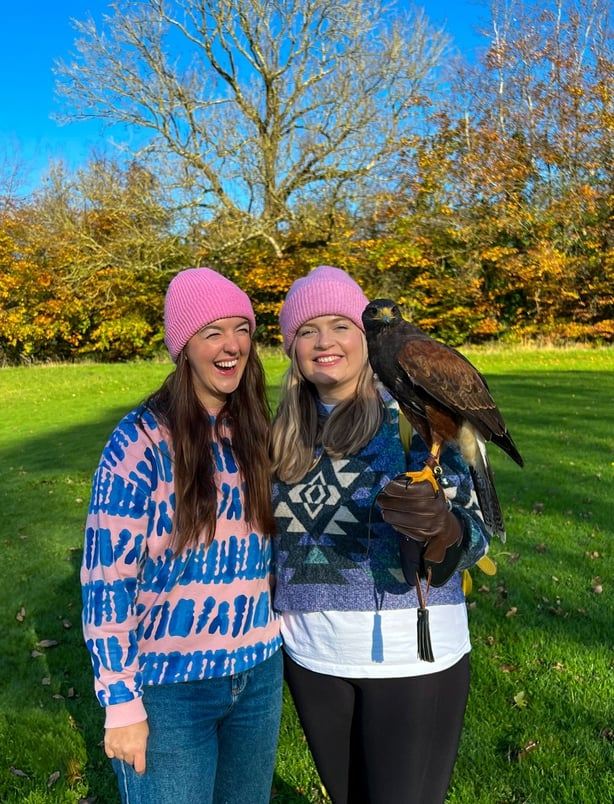 Tara Povey and friend with falcon