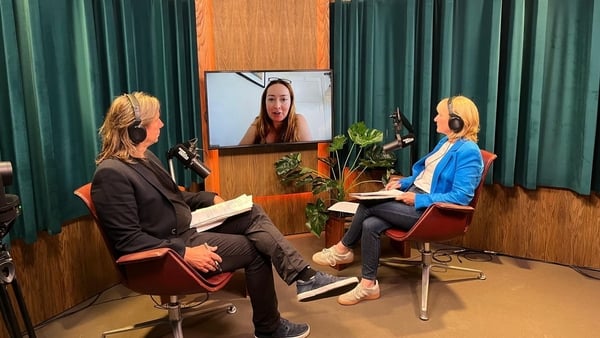 Journalist Laura Burns speaking to Fiona Mitchell and Cian McCormack on Behind the Story