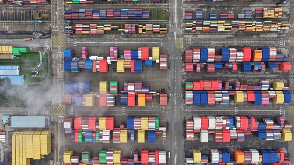 Shipping containers at a port