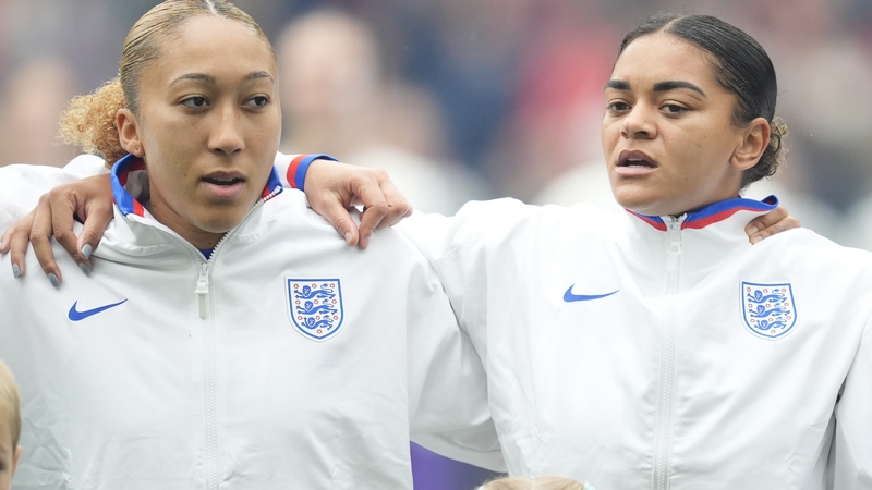 England's Lauren James (L) and Jess Carter before the UEFA Women's Euro 2025 final